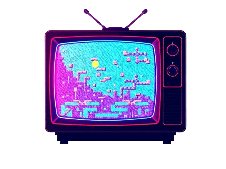 TV de tubo pixel art mostrando um jogo